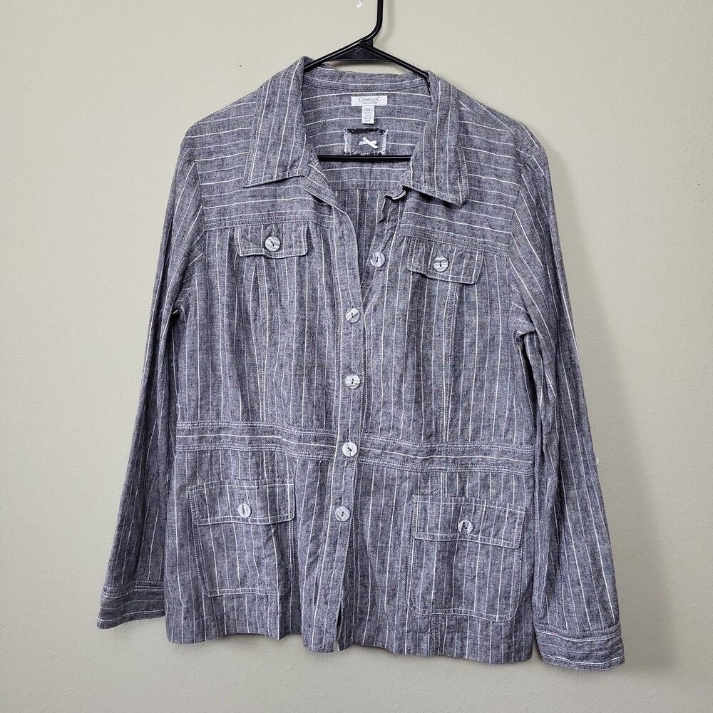 Conrad C Womens Gray Striped Long‎ Sleeve Button Front Jacket Blazer Size 14